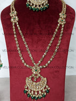 Load image into Gallery viewer, Heera - Green Long Polki Necklace Jhumkas Tikka
