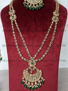 Heera - Green Long Polki Necklace Jhumkas Tikka