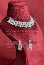 Load image into Gallery viewer, Nima Mint Silver American Diamond Necklace Set
