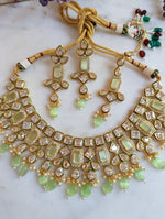 Load image into Gallery viewer, Aurora Mint Kundan Wedding Necklace Earrings Tikka
