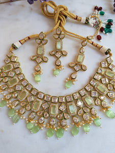 Aurora Mint Kundan Wedding Necklace Earrings Tikka