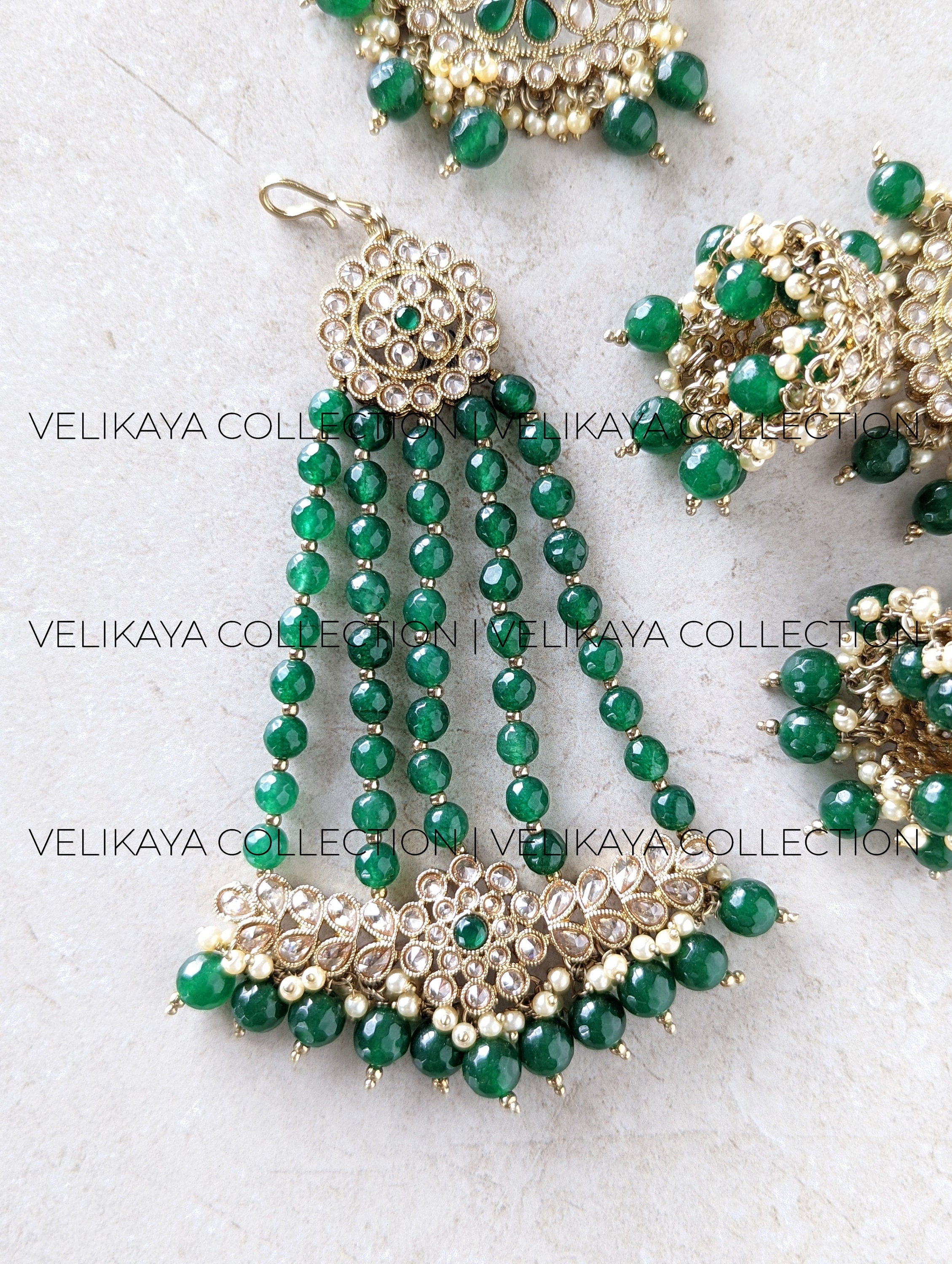 Ada - Green Wedding Necklace Jhumkas Tikka and Pasa