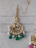 Load image into Gallery viewer, Karishma Gold Plated Fine Kundan Tikka - Green Beads
