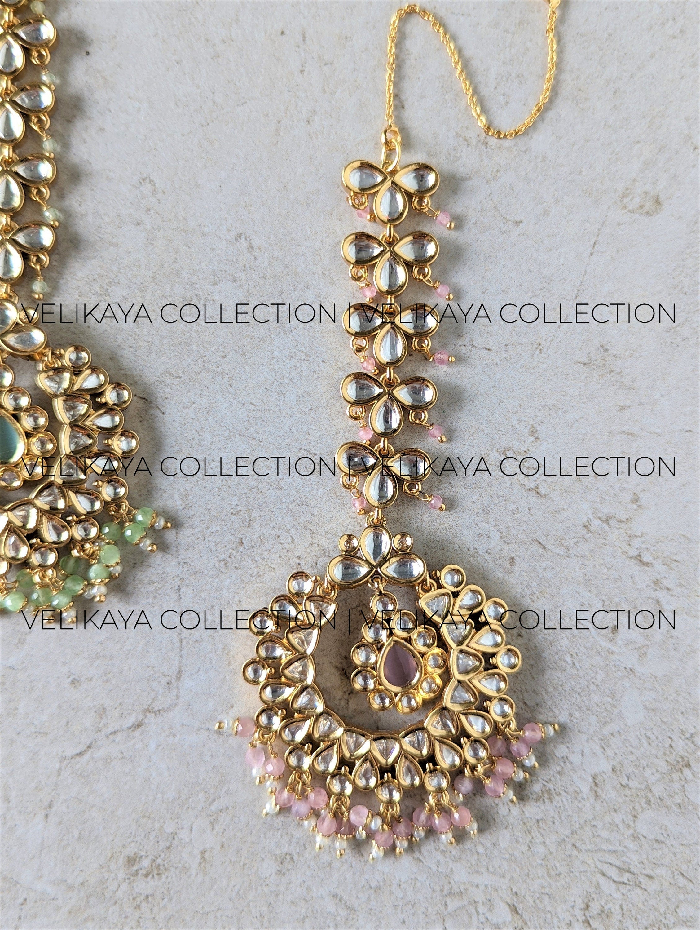 Vera Pink Premium Gold Plated Kundan Tikka