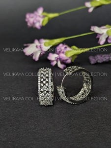 Fiona Rhodium plated Silver CZ Diamond Hoops