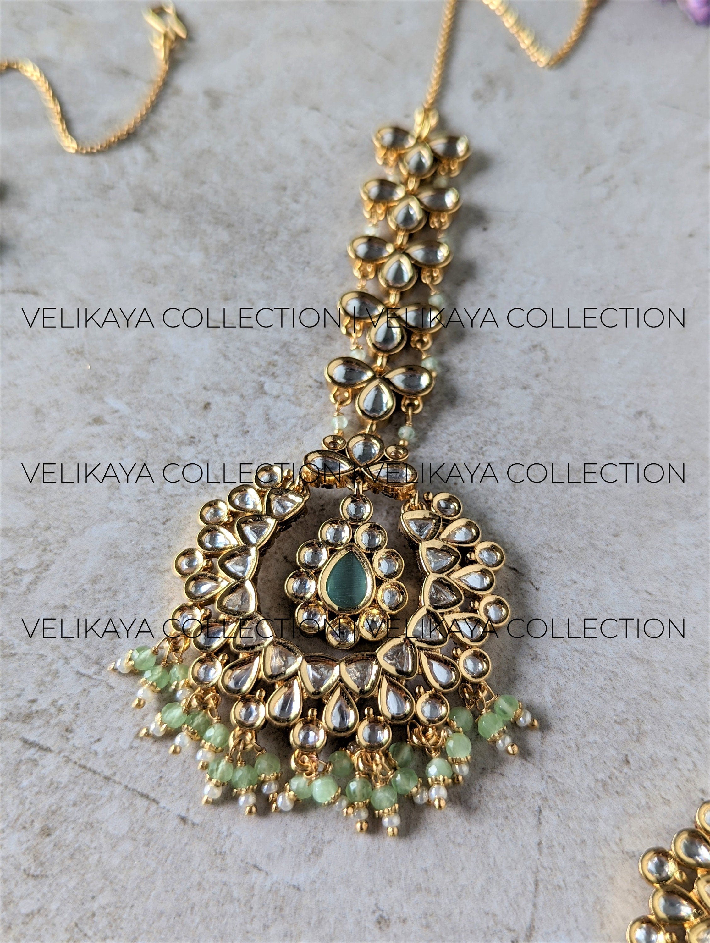 Vera Mint Premium Gold Plated Kundan Tikka