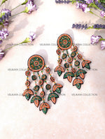 Load image into Gallery viewer, Orange Beaded Zardozi Earrings
