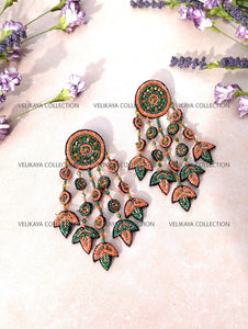 Orange Beaded Zardozi Earrings