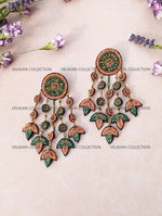 Load image into Gallery viewer, Orange Beaded Zardozi Earrings
