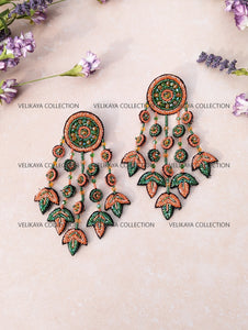 Orange Beaded Zardozi Earrings