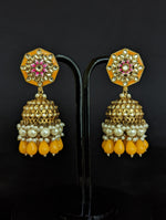 Load image into Gallery viewer, Nora Yellow Kundan Meenakari Jhumka
