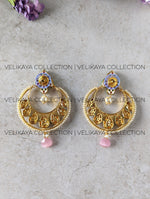 Load image into Gallery viewer, Sonakshi Pink Gold Plated Kundan Chandbali Earrings
