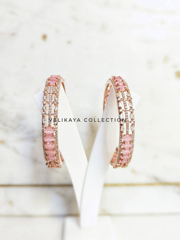 Kiara Pink Rose Gold Plated American Diamond Bangle Bracelets