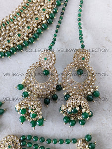 Ada - Green Wedding Necklace Jhumkas Tikka and Pasa