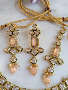 Aurora Peach Kundan Wedding Necklace Earrings Tikka