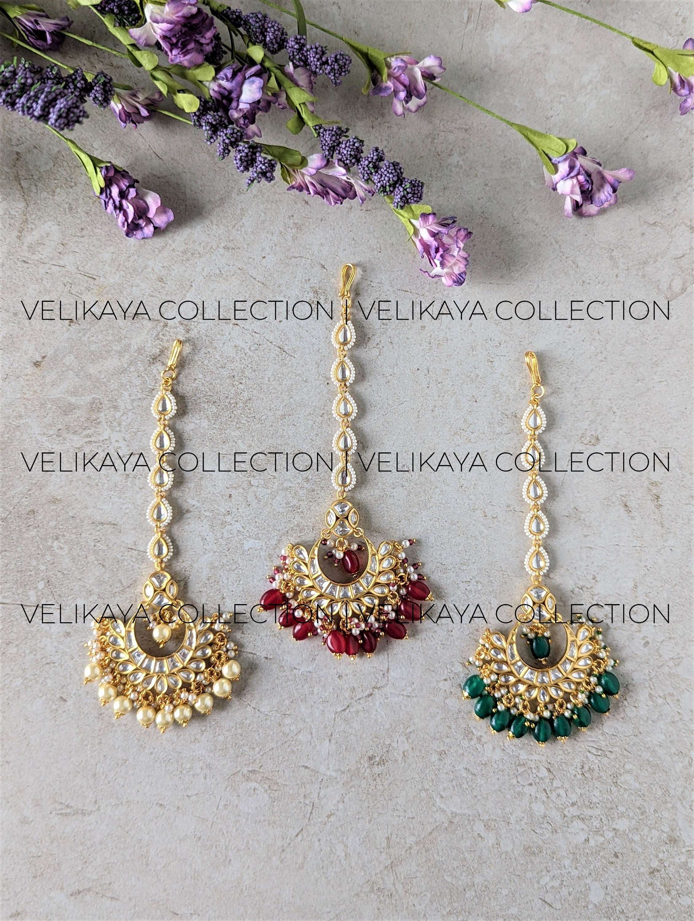 Lily Uncut Kundan Tikka - White