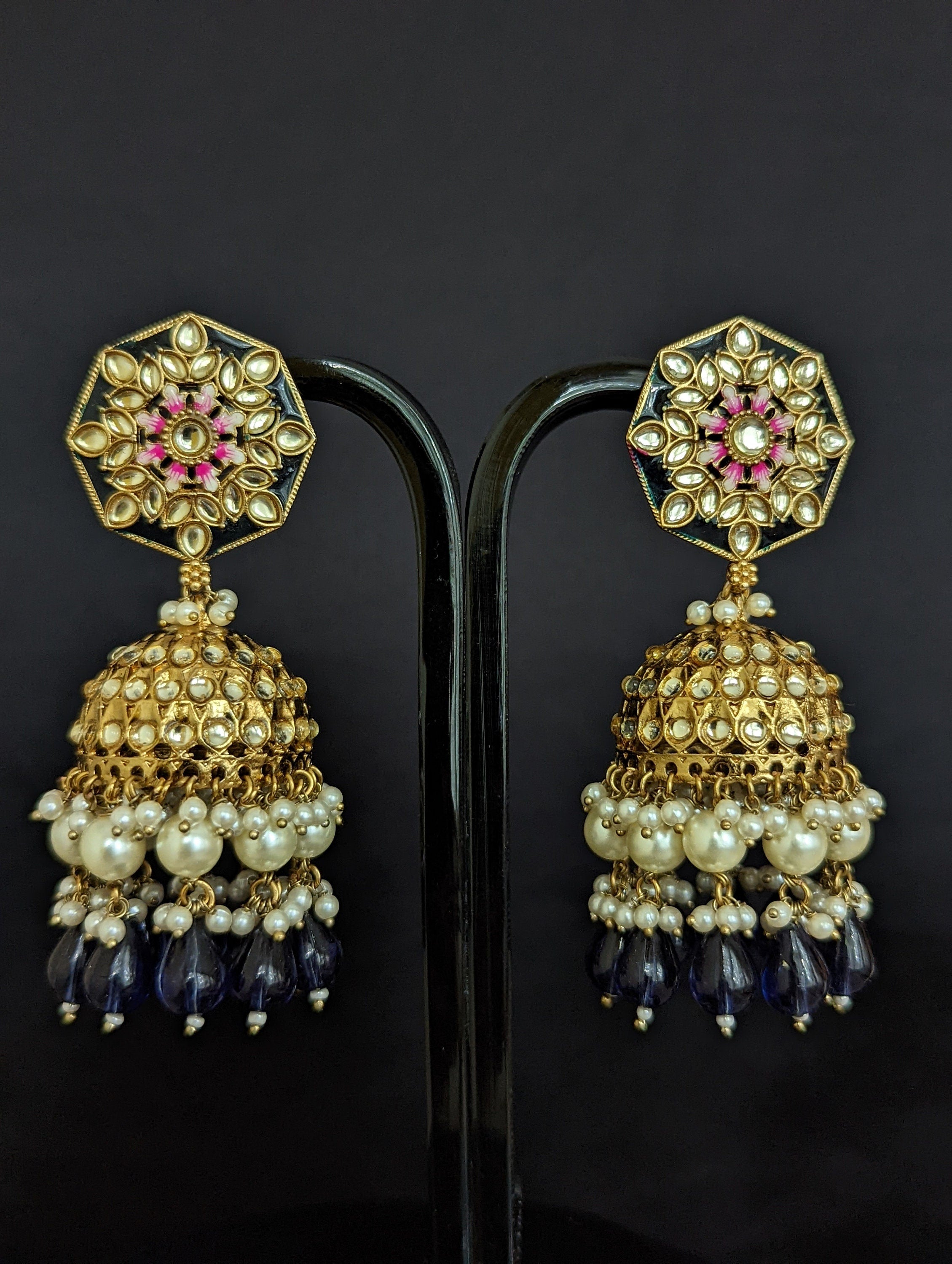 Nora Blue Kundan Meenakari Jhumka