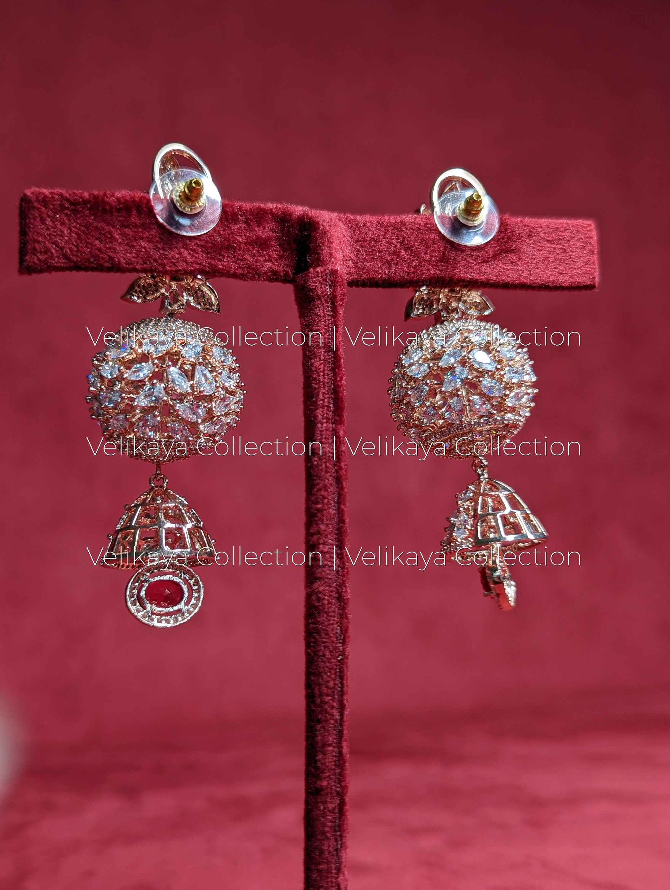 Elena Rose Gold American Diamond Dangle Drop Earrings