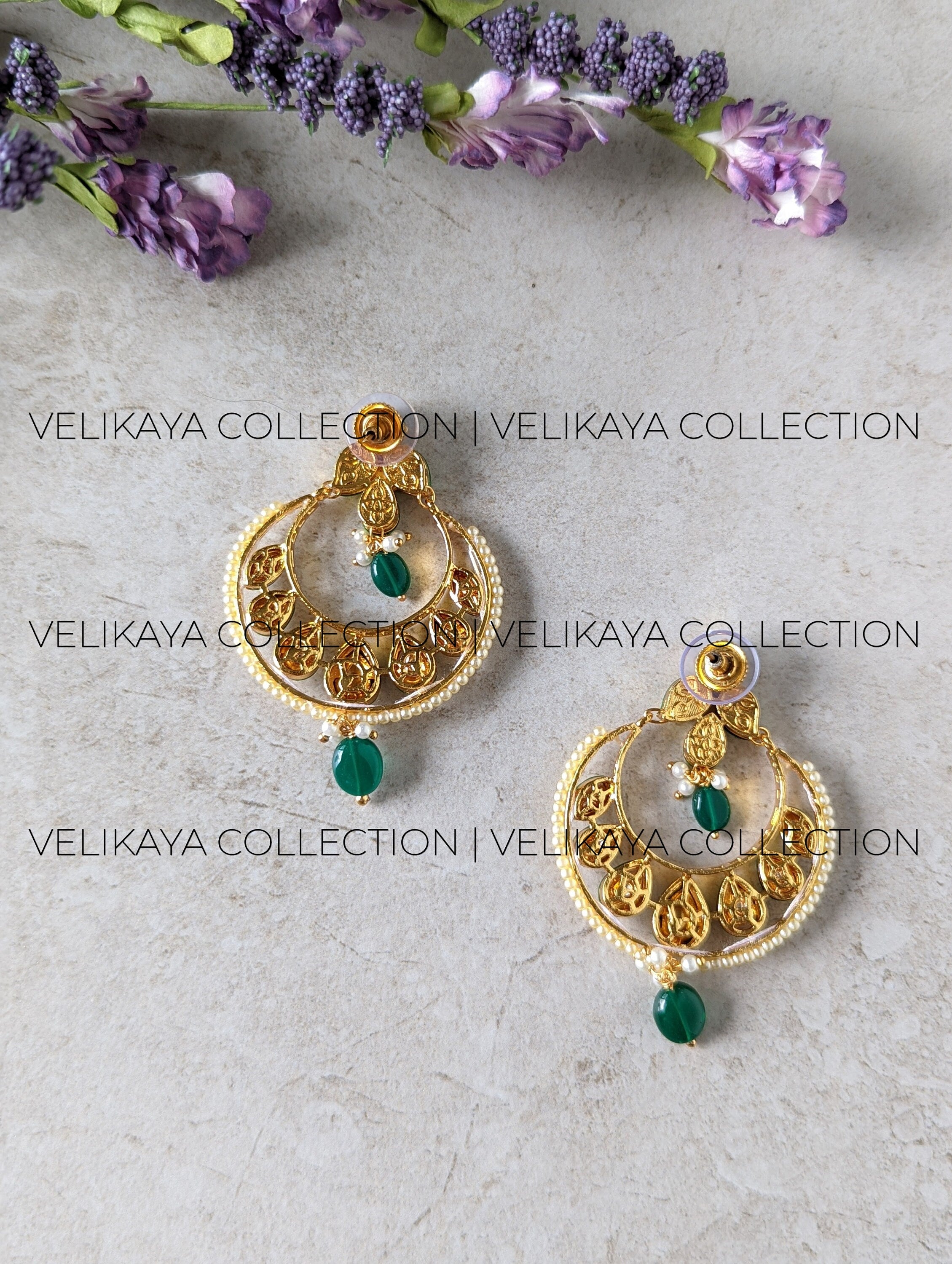 Sonakshi Green Gold Plated Kundan Chandbali Earrings