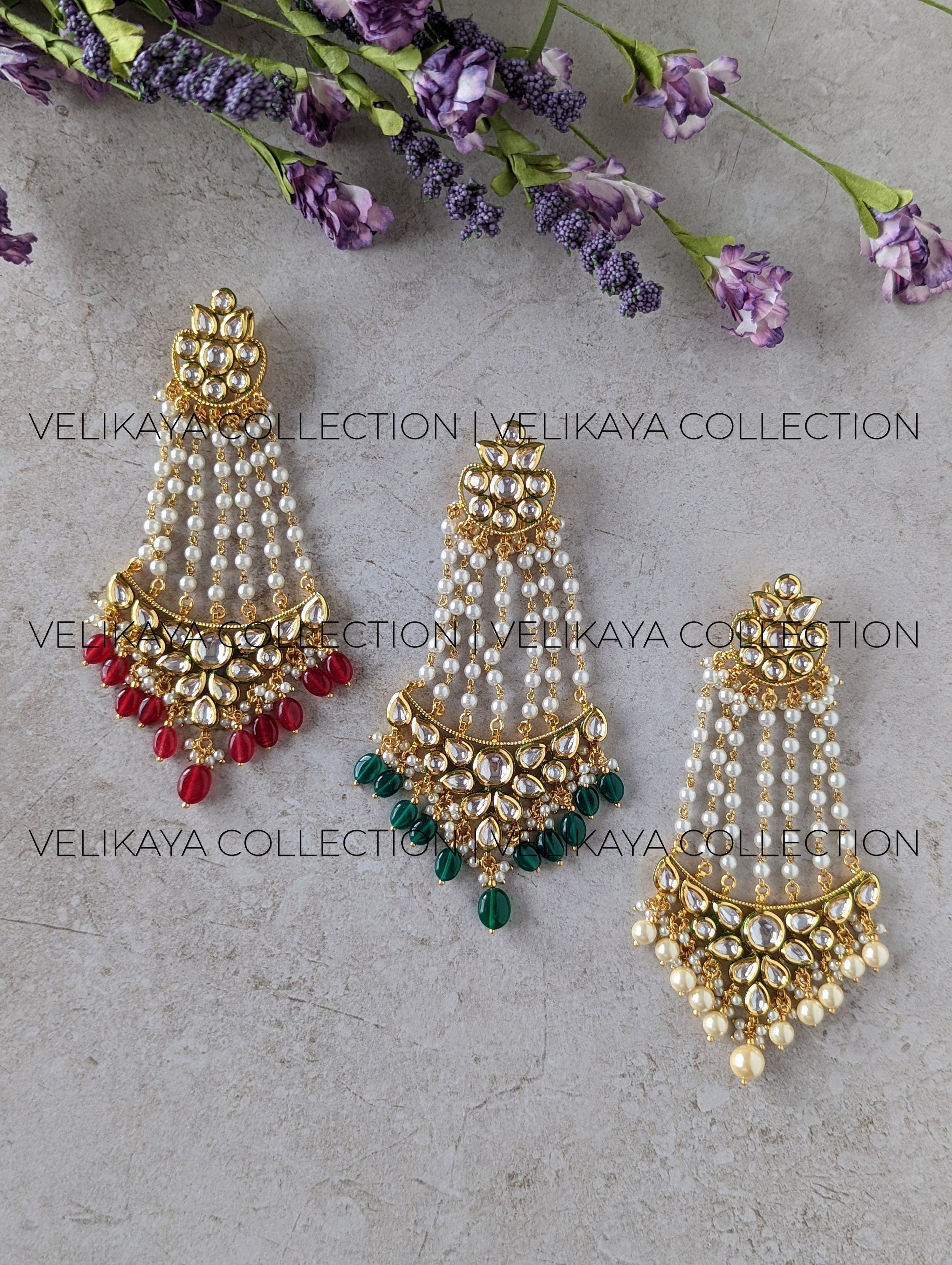 Raveena Gold Plated Premium Kundan Pasa in RED