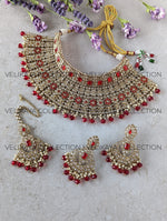 Load image into Gallery viewer, Jodha - Ruby Red Polki Choker Necklace Set
