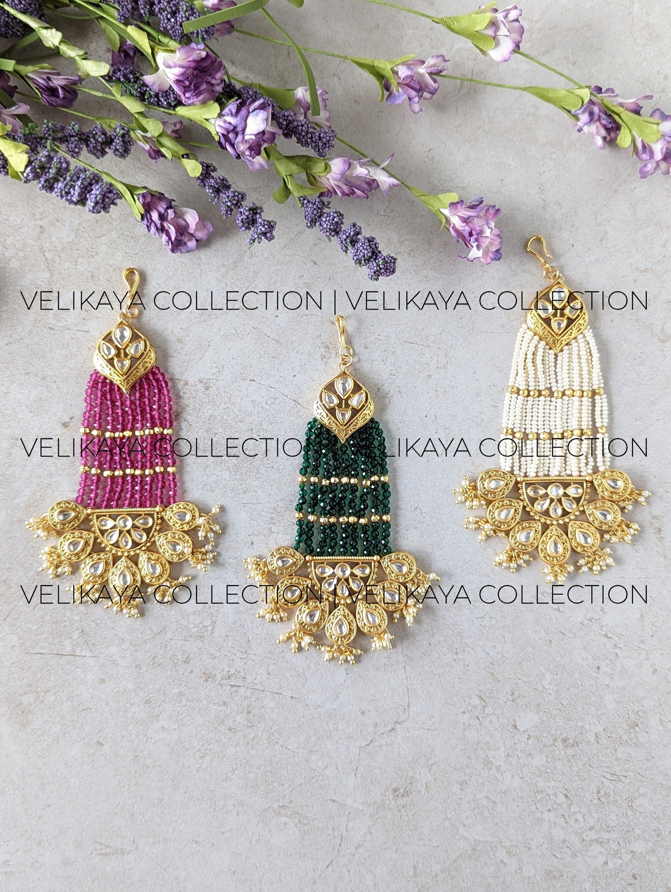 Leela  Gold Plated Fine Kundan Pasa in GREEN