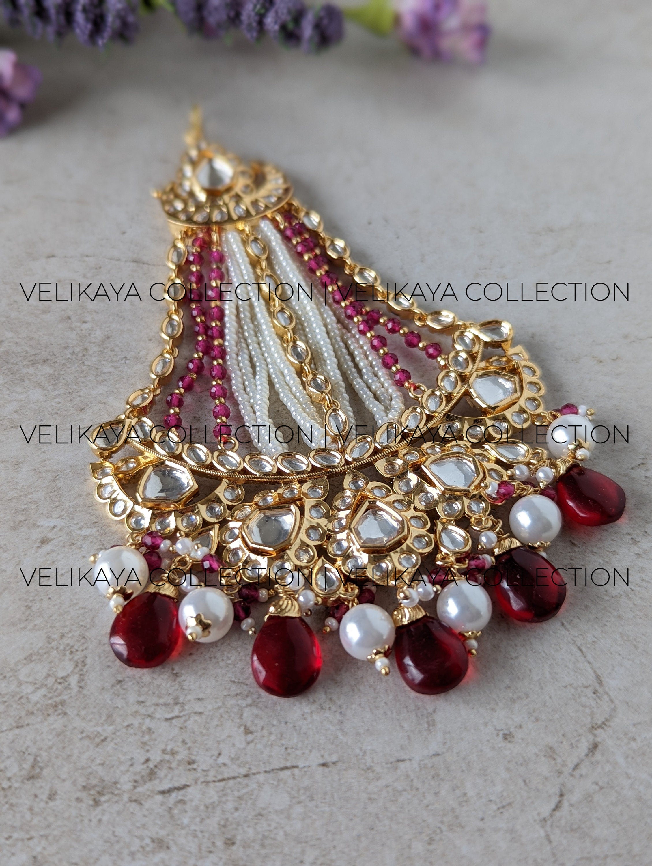 Amal Red Gold Plated Kundan Wedding Pasa