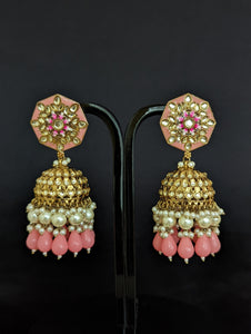 Nora Pink Kundan Meenakari Jhumka