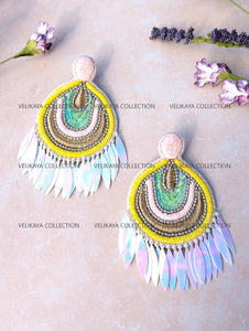 Pastel Beaded Zardozi Earrings