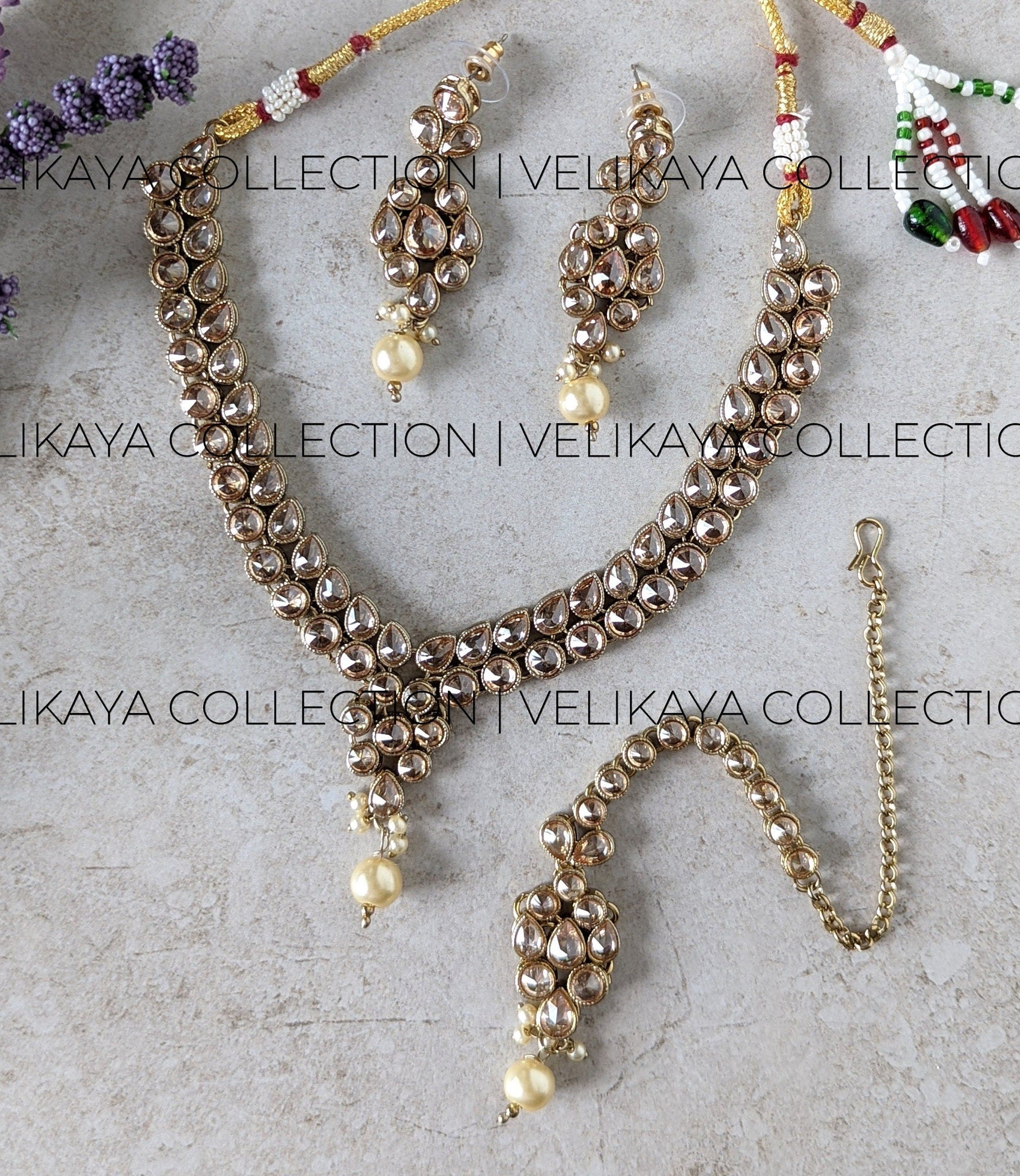 Aria Antique Polki Necklace set with Tikka