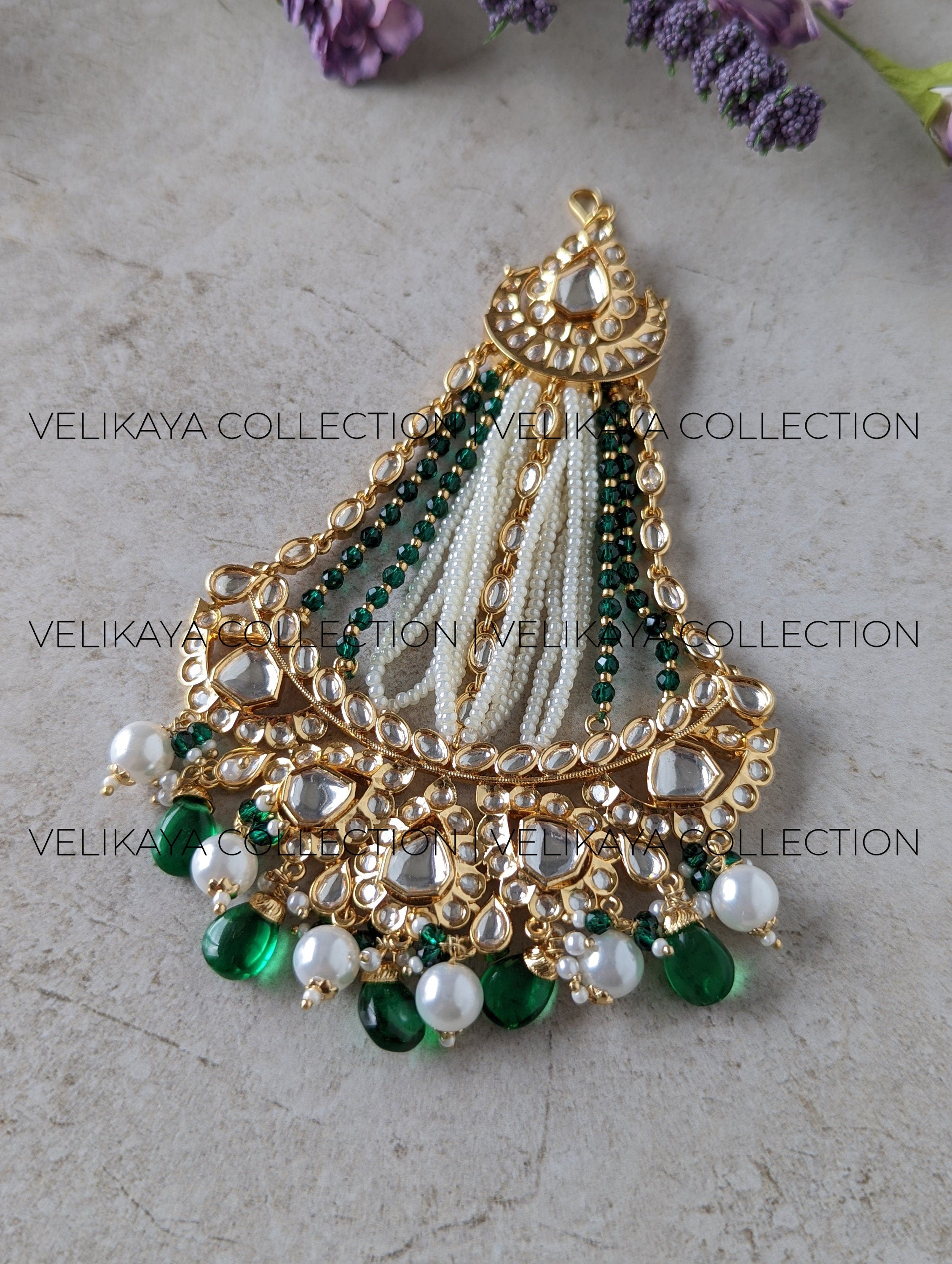 Amal Green Gold Plated Kundan Wedding Pasa