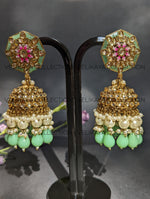 Load image into Gallery viewer, Nora Mint Kundan Meenakari Jhumka
