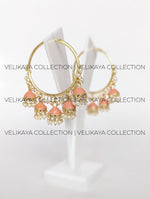 Load image into Gallery viewer, Clara Orange Party Wear Hoops with Meenakari Jhumkis
