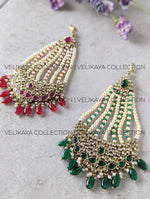 Load image into Gallery viewer, Kalki Antique Gold Plated Pearl &amp; Polki Pasa - Red &amp; Green
