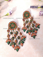 Load image into Gallery viewer, Orange Beaded Zardozi Earrings
