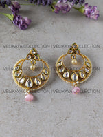 Load image into Gallery viewer, Sonakshi Pink Gold Plated Kundan Chandbali Earrings
