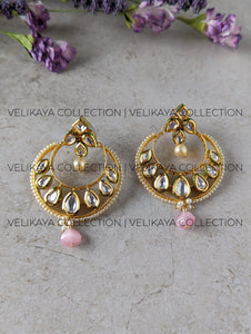 Sonakshi Pink Gold Plated Kundan Chandbali Earrings