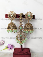 Load image into Gallery viewer, Rene Mint Polki Jhumka and Tikka Set
