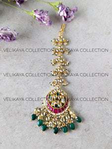 Ruby Green Pachi Kundan Maang Tikka