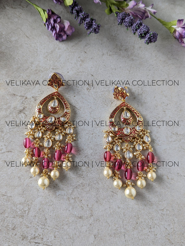Sonali Red Gold Plated Kundan Meenakari Earrings
