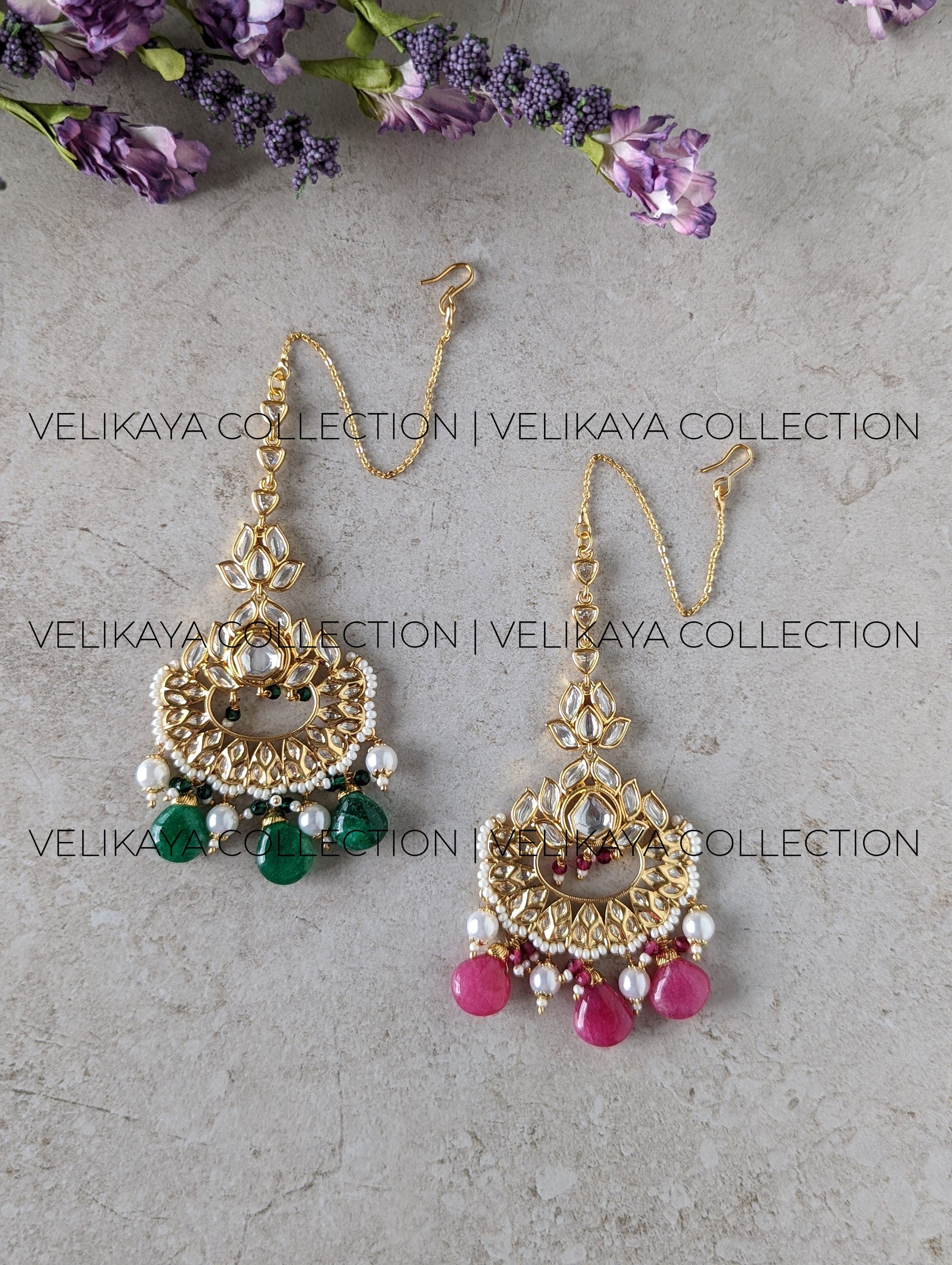 Karishma Gold Plated Fine Kundan Tikka - Green Beads