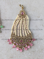 Load image into Gallery viewer, Kalki Antique Gold Plated Pearl &amp; Polki Pasa - Mint &amp; Pink
