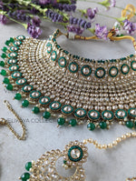 Load image into Gallery viewer, Myra - Emerald Green Polki Bridal Necklace Earrings Tikka
