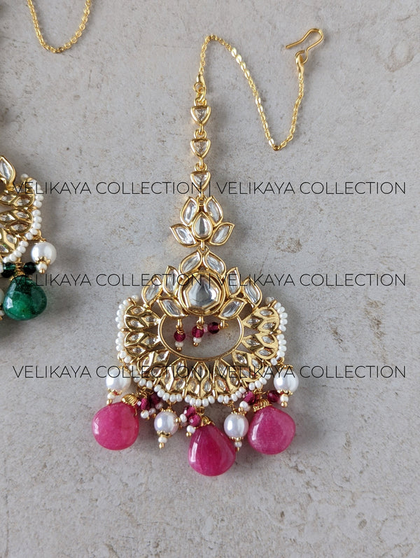 Karishma Gold Plated Fine Kundan Tikka - Red Beads