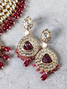 Meera - Gold Plated Uncut Kundan Polki Necklace with Statement Earrings