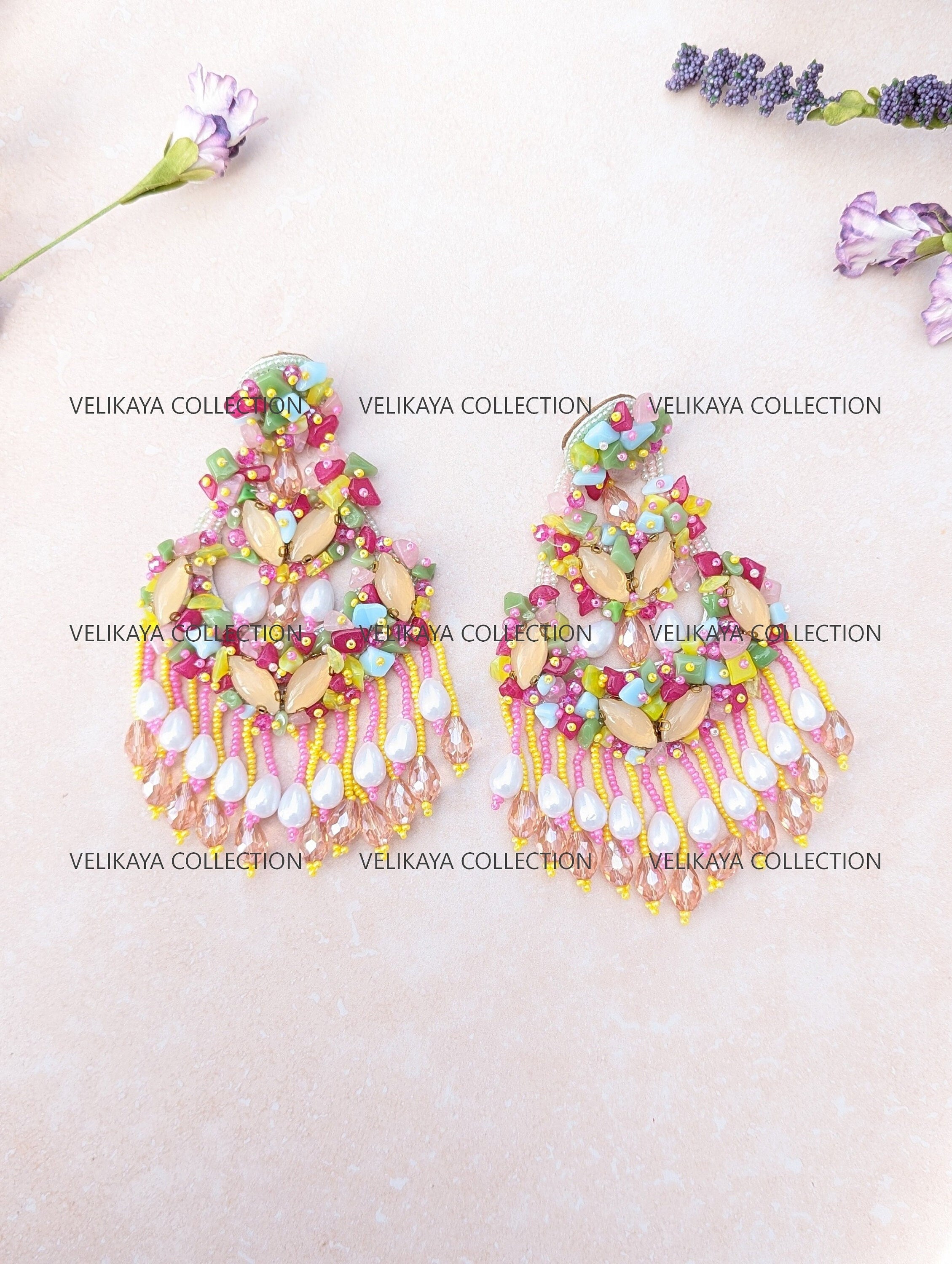 Statement Beaded Chandelier Earrings