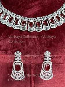 Autumn Ruby Silver American Diamond Necklace Set