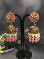 Load image into Gallery viewer, Nora Peach Kundan Meenakari Jhumka
