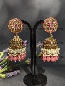 Nora Peach Kundan Meenakari Jhumka