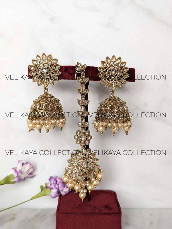 Kaya Pearl Polki Jhumka & Tikka